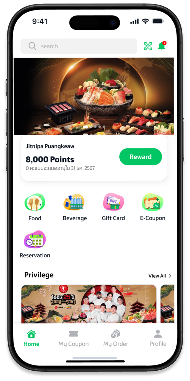 Food Delivery points and category screen
